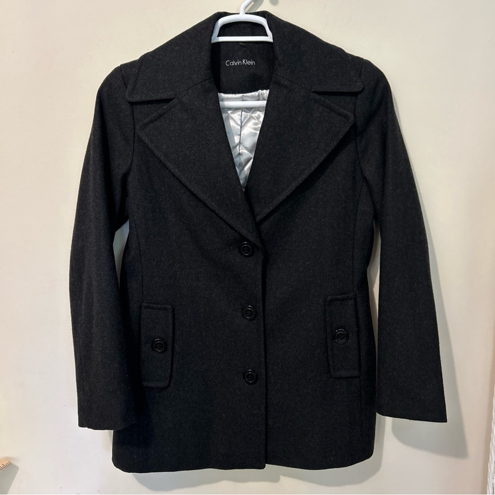 Calvin Klein Jacket Coat Women’s 6 Gray Pockets Insulated Quilted Lining